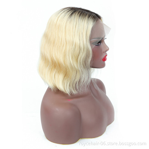 Cheap Ombre 613 Blond 100% Brazilian Virgin Human Hair Lace Front Short Body Wave Curly Bob Cut Wigs for Black Women